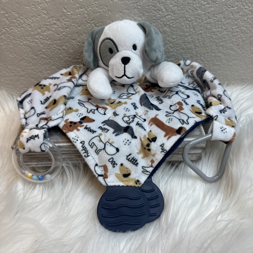 $26 🌙 Modern Baby Puppy Dog Comforter Woof Little Grey White Blue Soft Toy‎